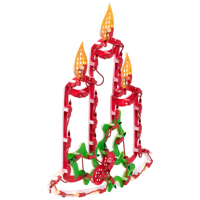 16.5" Lighted Candles with Holly and Berry Christmas Window Silhouette