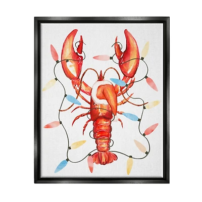 Stupell Industries Nautical Lobster Christmas Lights Framed Floater Canvas Wall Art