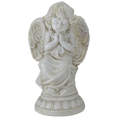 9" Ivory Praying Angel on Pedestal Outdoor Garden Statue