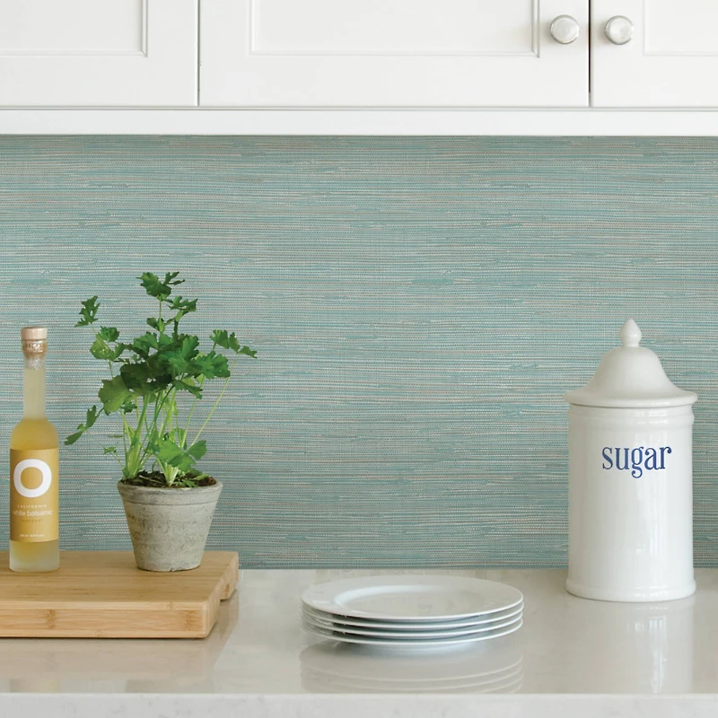 NuWallpaper Teal Tibetan Grasscloth Peel & Stick Wallpaper