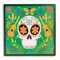 Stupell Industries Floral Day Of Dead Guitar Skull Framed Giclee Art