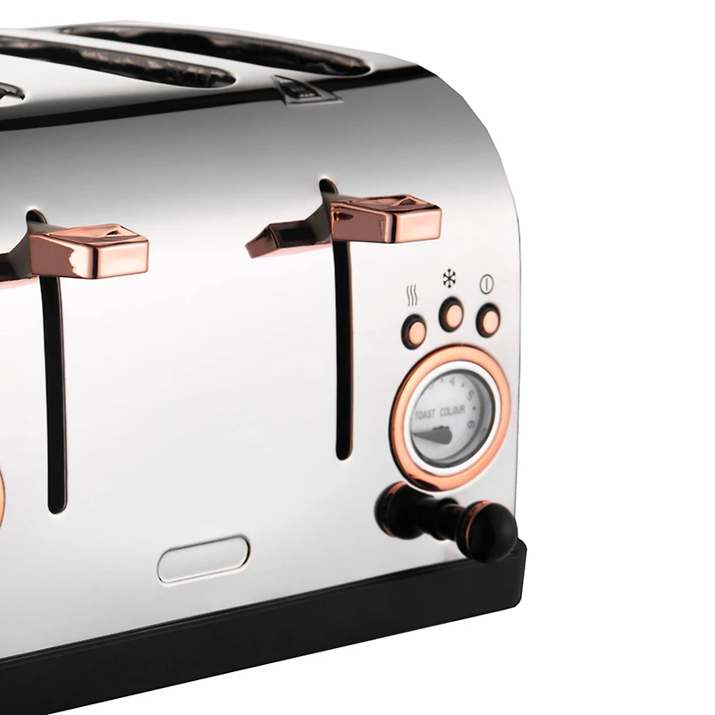 MegaChef Black & Rose Gold 4 Slice Wide Slot Toaster with Variable Browning