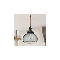 Hello Honey® Robert Stevenson Lighting Martha 26" Black Woven Metal & Natural Rope Ceiling Light