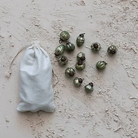 Hello Honey® 36 Pack 1" Olive Green Embossed Mercury Glass Ornaments in Muslin Bag
