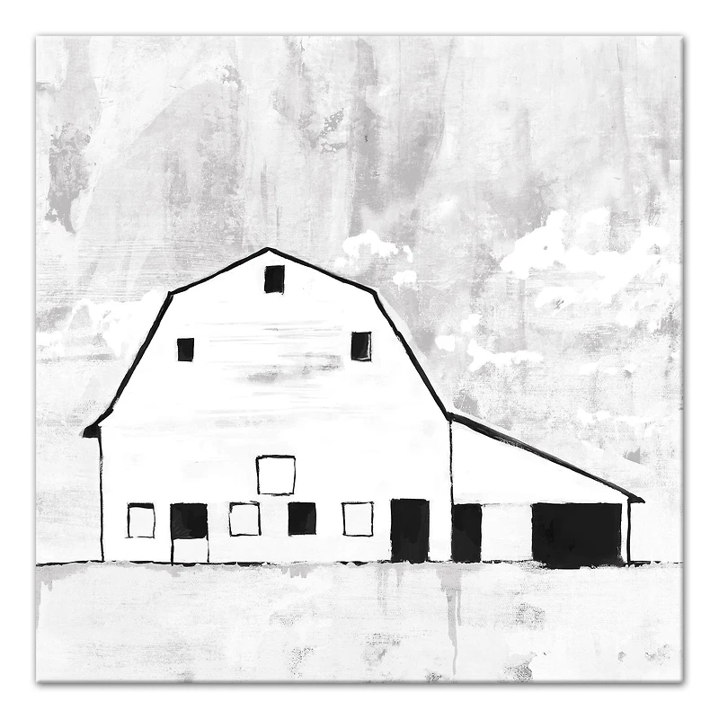Black And White Distressed Barn 24" x 24" Canvas Wall Art