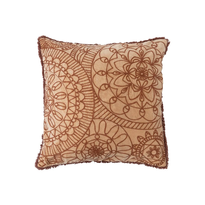 Hello Honey® Stonewashed Cotton Velvet Pillow With Embroidery, Chambray Back & Eyelash Fringe