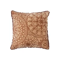 Hello Honey® Stonewashed Cotton Velvet Pillow With Embroidery, Chambray Back & Eyelash Fringe