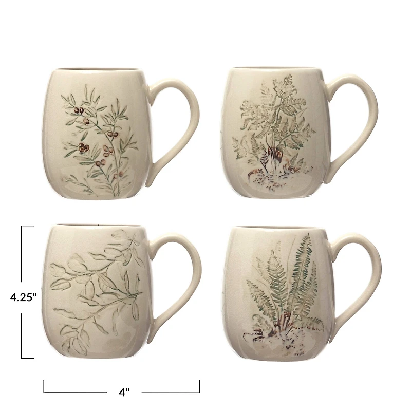 Hello Honey® 16oz. Cream and Green Reactive Crackle Glaze Debossed Stoneware Mug Set