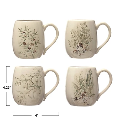 Hello Honey® 16oz. Cream and Green Reactive Crackle Glaze Debossed Stoneware Mug Set