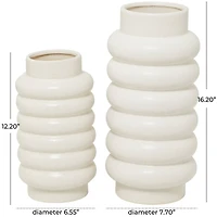 CosmoLiving by Cosmopolitan Ceramic Vase with Ring Ribbing Set of 2 16