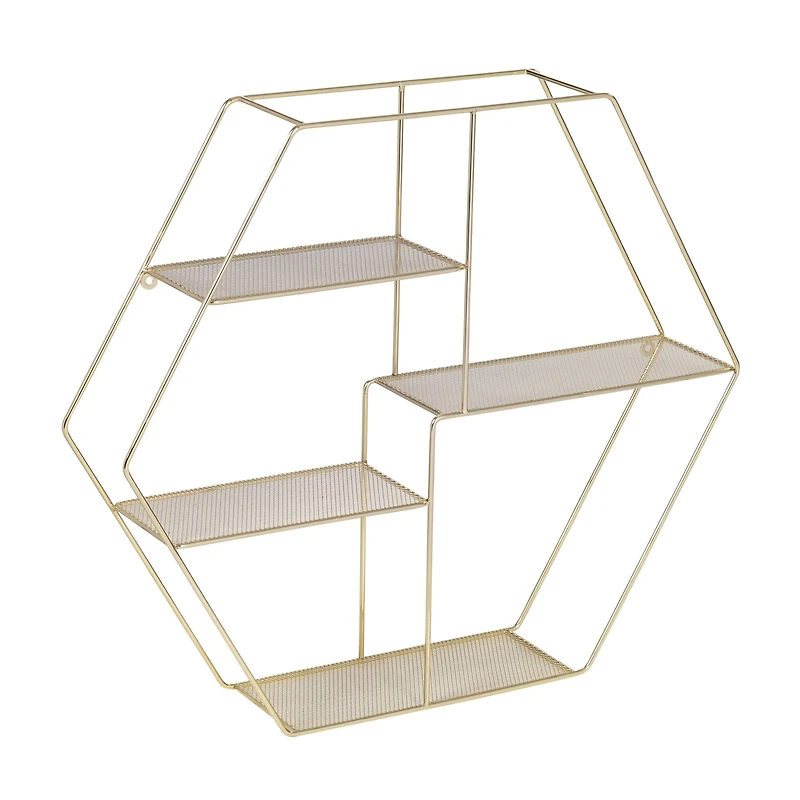 Honey Can Do 21" Gold Hexagonal Decorative 4-Tier Metal Wall Shelf
