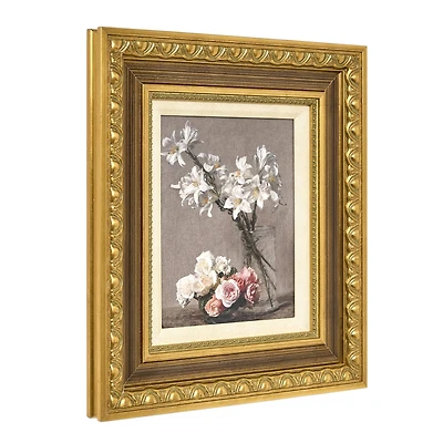 American Art Decor Ornate Framed Roses and Liles Canvas Print by Henri Fantin-Latour - 14.75" x 16.75"