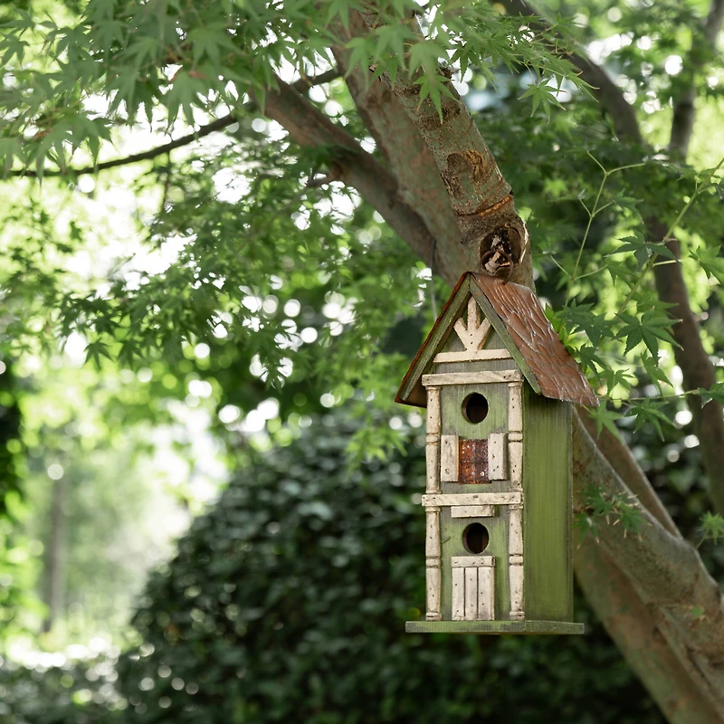 Glitzhome® Tall 2-Tiered Distressed Wood Hand Painted Bird House