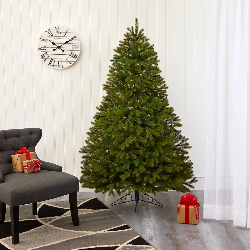 6ft. Pre-Lit Cambridge Spruce Flat Back Artificial Christmas Tree, Warm White LED Lights