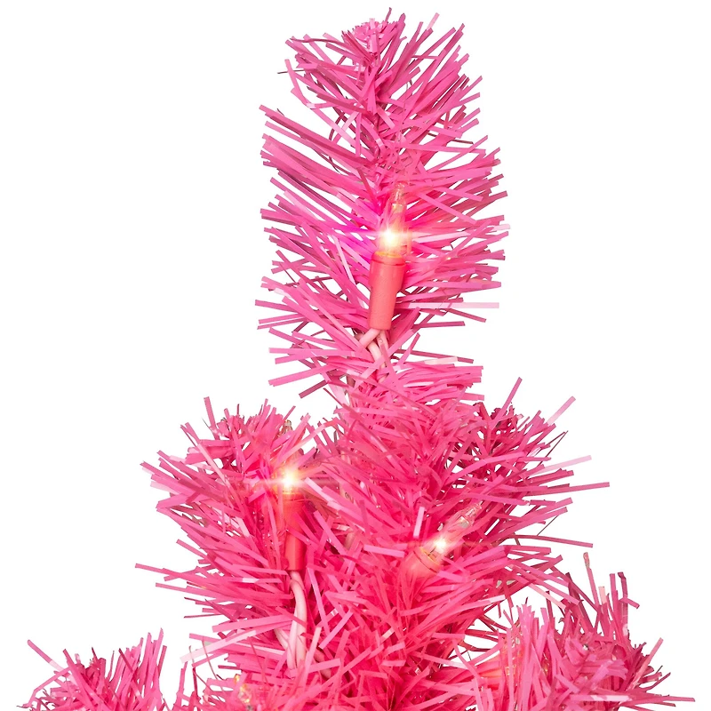 3ft. Pre-Lit Pink Tinsel Artificial Christmas Tree, Clear Lights