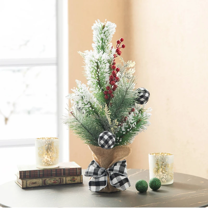 Glitzhome® 21" Flocked Pine & Berries Table Tree