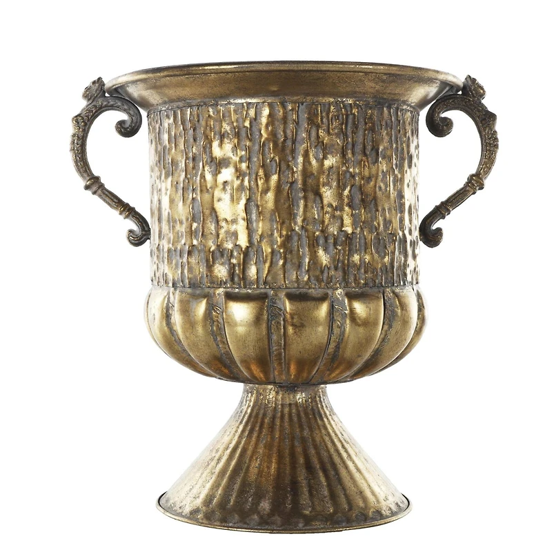 15" Gold Metal Urn Shaped Vase with Hammered Details