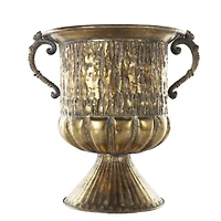 15" Gold Metal Urn Shaped Vase with Hammered Details