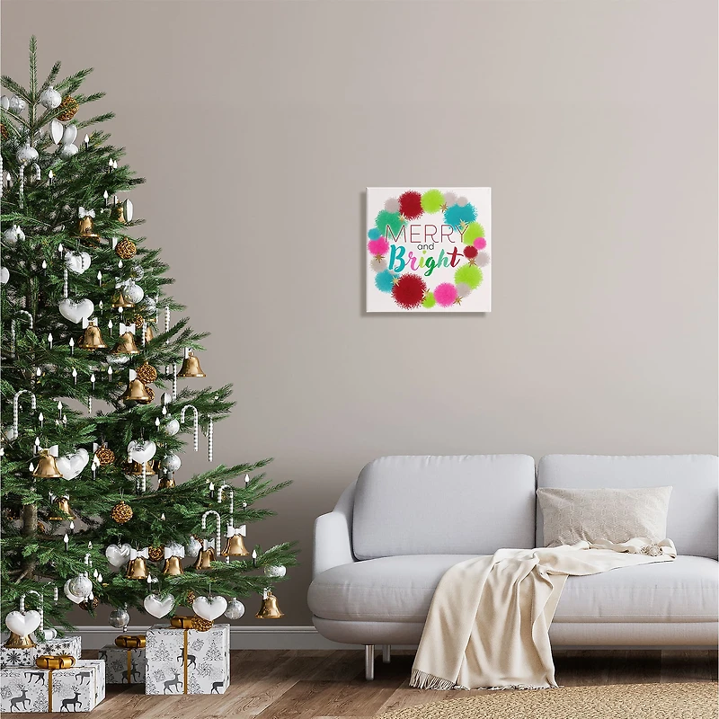 Stupell Industries Merry & Bright Fun Wreath Canvas Wall Art