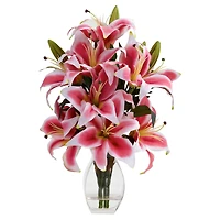 18" Pink Rubrum Lily Arrangement with Decorative Vase
