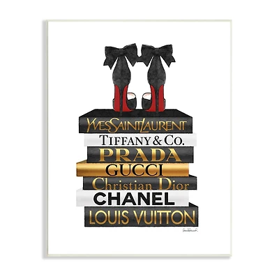 Stupell Industries Red Bottom Heels Glam Fashion Bookstack Wall Plaque