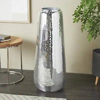 40" Silver Fiberglass Mosaic Floor Vase with Blue Interior,