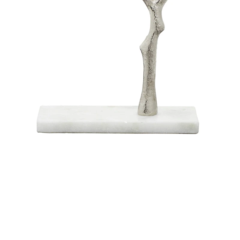 Silver Metal Tree Branch Jewelry Stand With Marble Base, 13" x 9" x 3"