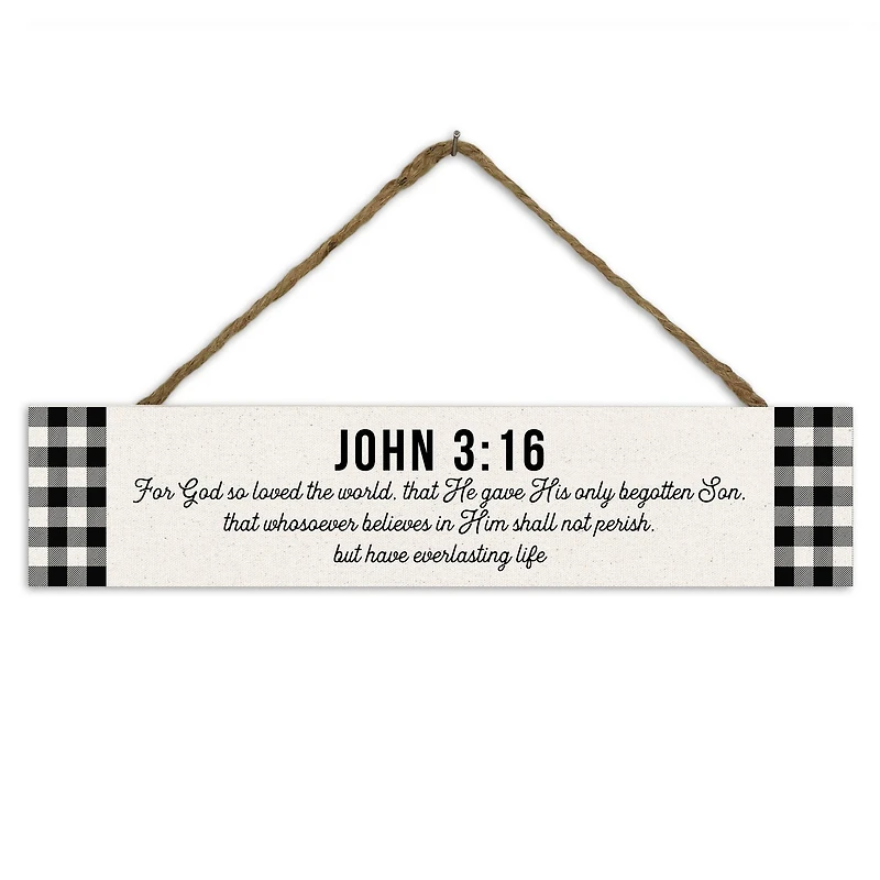 John 3:16 Buffalo Check 17" x 3.5" Outdoor/Indoor Hanging Sign