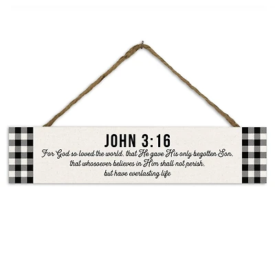 John 3:16 Buffalo Check 17" x 3.5" Outdoor/Indoor Hanging Sign