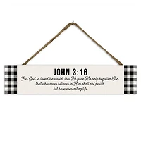 John 3:16 Buffalo Check 17" x 3.5" Outdoor/Indoor Hanging Sign