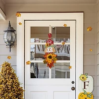 Glitzhome® 26" Fall Wood Scarecrow Floral Door Hanger