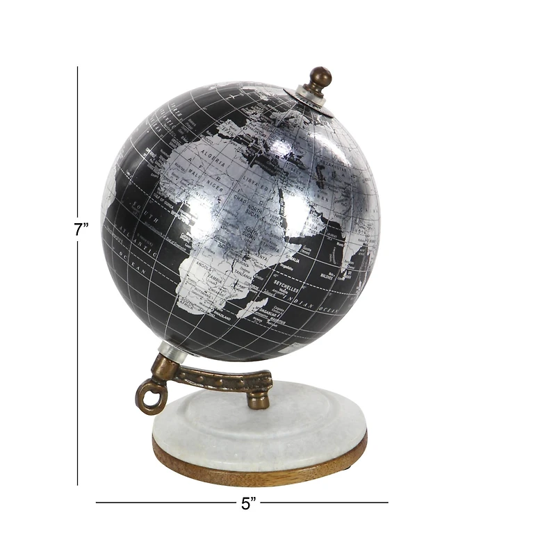 7" Black Marble & Metal Modern Globe