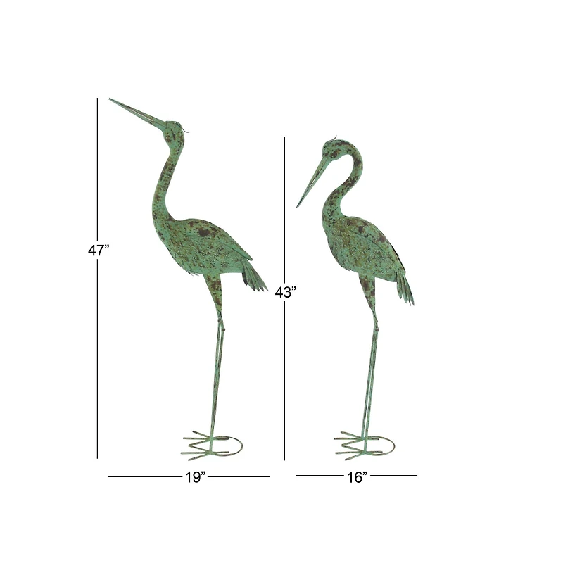 45" Green Metal Cranes Garden Sculpture Set