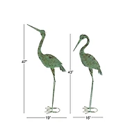 45" Green Metal Cranes Garden Sculpture Set