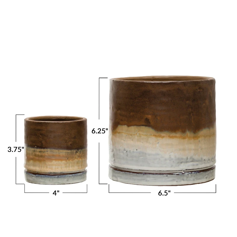 Hello Honey® Brown & White Reactive Glaze Stoneware Planter Set