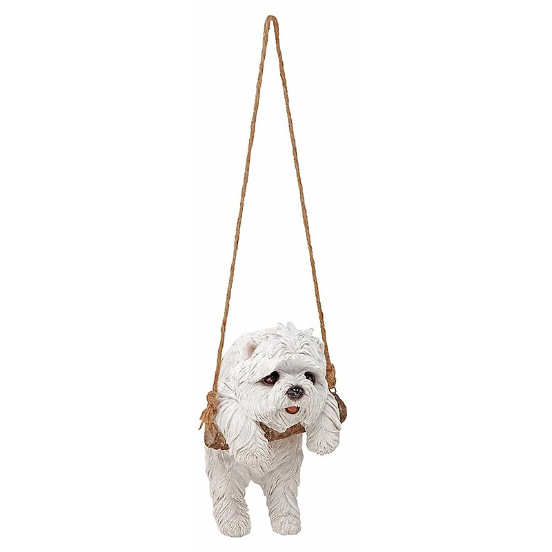 Design Toscano 8" White Maltese Puppy on a Perch Hanging Dog Sculpture
