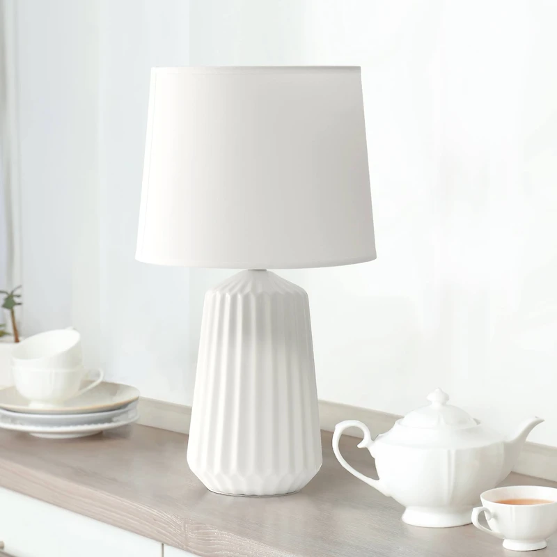 Simple Designs 17.4" Off White Pleated Base Table Lamp