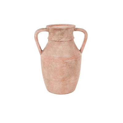 12" Pink Antique-Style Ceramic Vase with Handles