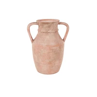 12" Pink Antique-Style Ceramic Vase with Handles
