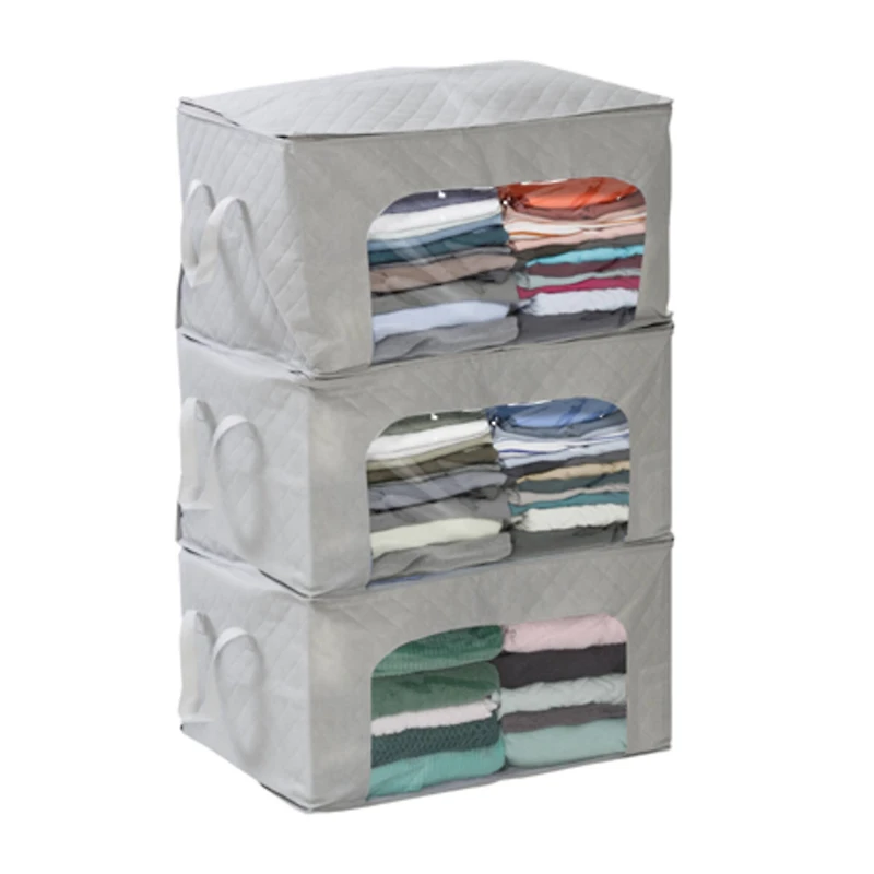 Honey Can Do Gray Clothes Storage Bags with Handles and Clear-View Windows, 3ct.