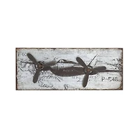 46" Silver Metal Airplane Industrial Wall Décor