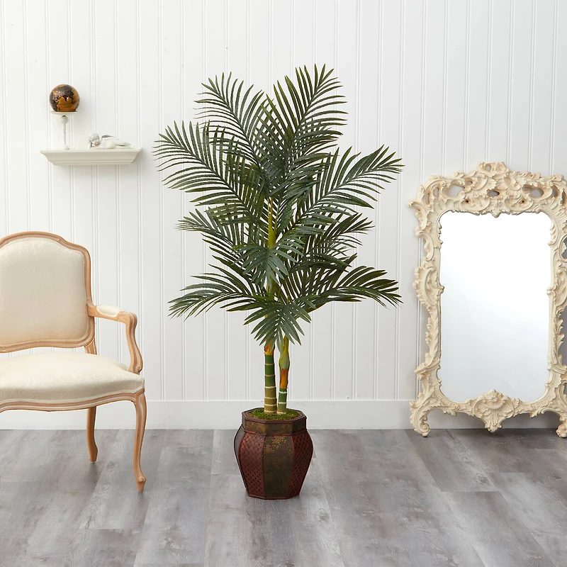 5.5ft. Golden Cane Artificial Palm Tree in Decorative Planter