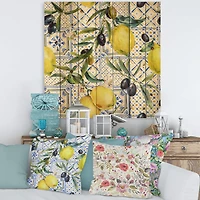 Designart - Lemon Ornament On Blue Geometrical Pattern III