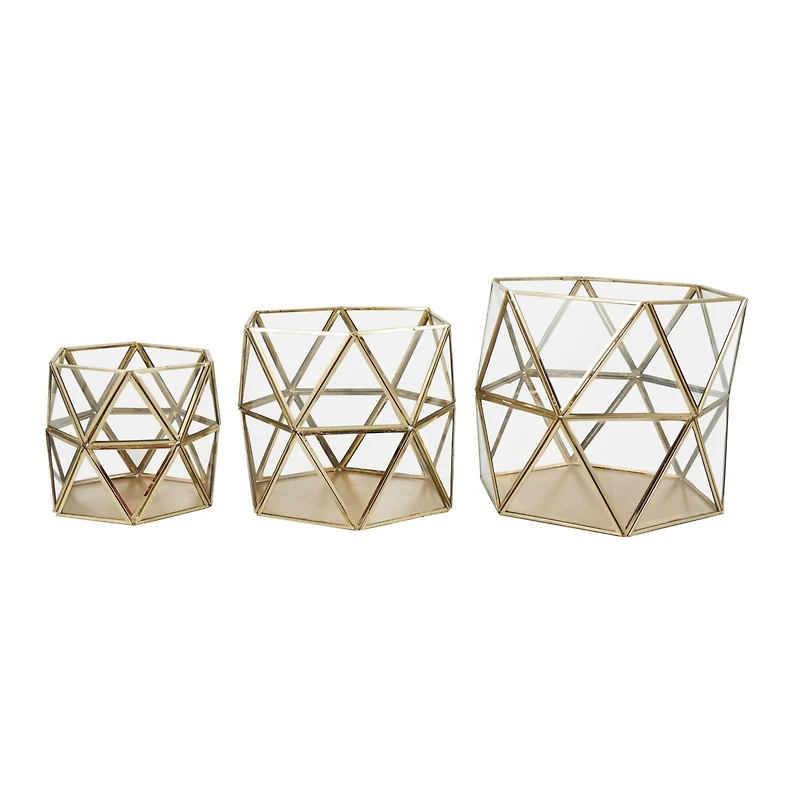 CosmoLiving by Cosmopolitan Gold Diamond Hexagon Metal Candle Lantern Set