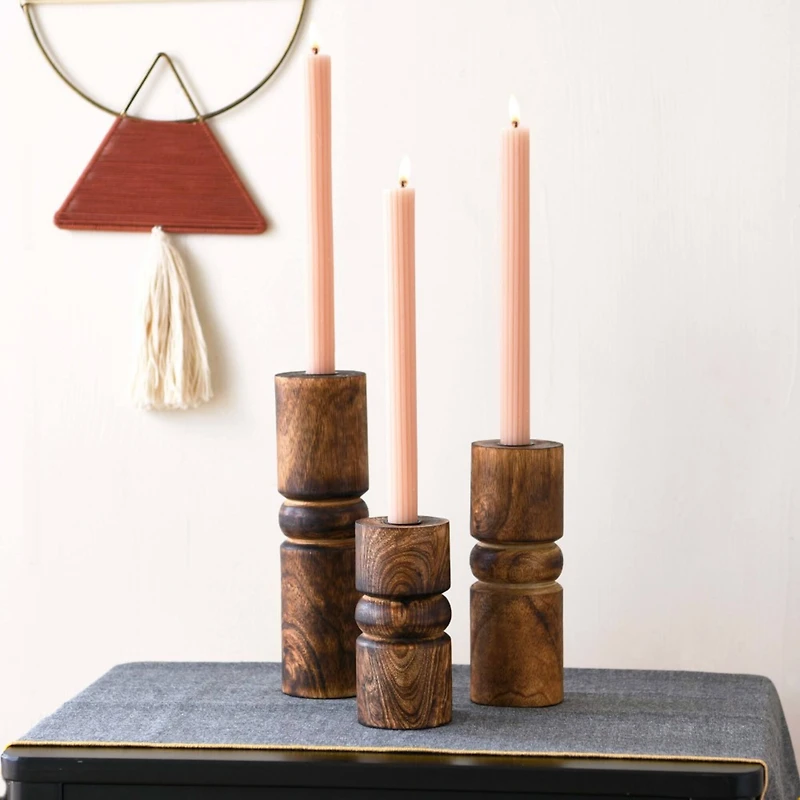 Hello Honey® Wood Stack Taper Candle Holder Set