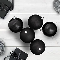 12ct. 4" 4-Finish Black Shatterproof Ball Ornaments