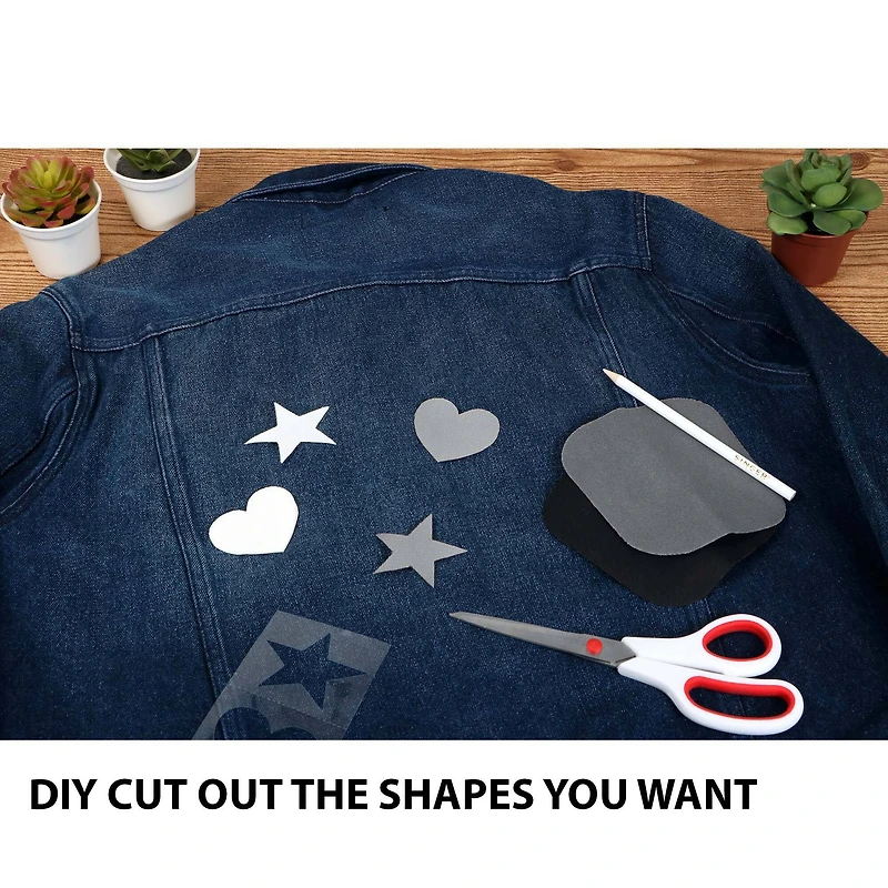 SINGER® Decorative Print & Solid DIY Iron-On Fabric Patch Kit with 2 Bonus Stencils