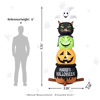 Glitzhome® 8ft. Lighted Halloween Inflatable Stacked Ghost, Black Cat, Witch & Pumpkin Décor