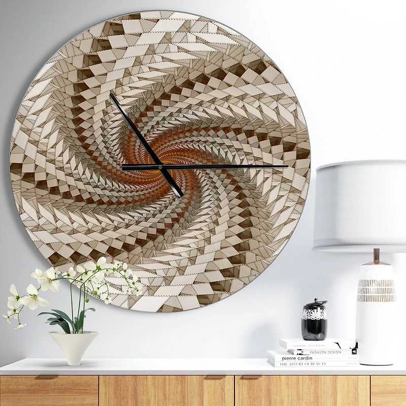 Designart White Fractal Spiral Pattern Modern Wall Clock