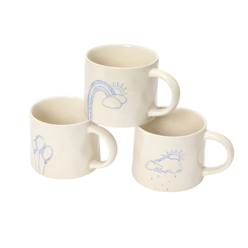 Hello Honey® 16oz. Cream and Blue Stoneware Mug Set with Wax Relief Illustration and Secret Image on Bottom